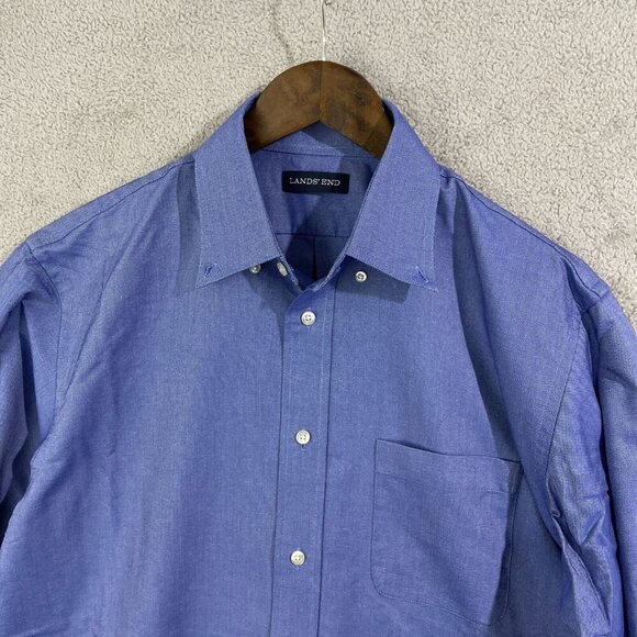 NEW Lands' End Men's M Blue Long Sleeve Button Down Shirt Cotton/Polyester Blend - Picture 9 of 10